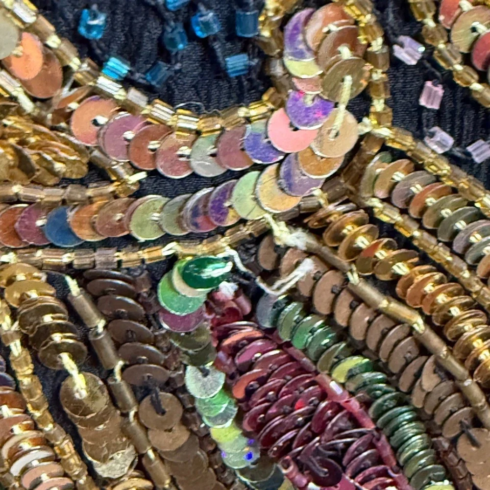 Lawrence Kazars Womens S Beaded Silk Vest Black Gold Paisley Boho Eclectic Artsy - Picture 11 of 11